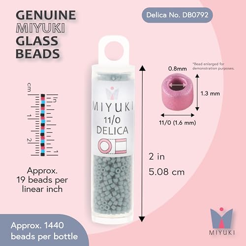 Miyuki Delica Seed Beads – Size 11/0 (1.6 mm), DB0792, Dyed Matte Gray Blue, 7.2 g, Approx. 1440 Beads, Made in Japan - color: DB0792 - Dyed Matte Gray Blue