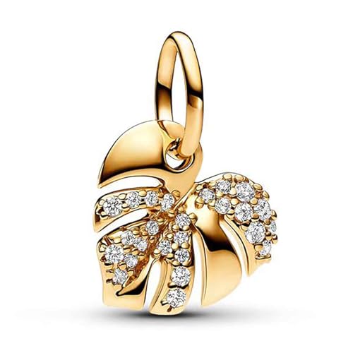 S925 Bead Dangle Charms for Bracelets Necklaces, Compatible with Pandora, Jewelry Making - style: Monstera Leaf Charms 14K Gold Plated