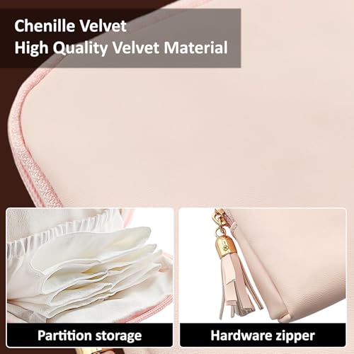 shunmei Mini Travel Jewelry Bag, Small Travel Jewelry Case with Zipper, Portable Velvet Jewelry Pouches for Necklaces, Earrings, Rings, Bracelets,Travel Essentials Gifts for Women Girls(Blush) - color: Blush