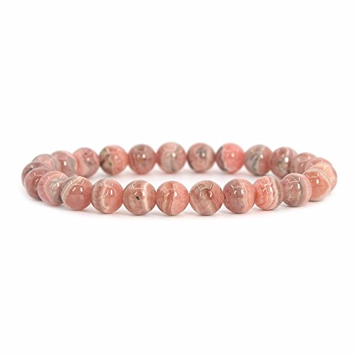 Justinstones Gem Semi Precious Gemstone 8mm Round Beads Stretch Bracelet 7 Inch Unisex - color: Argentina Rhodochrosite