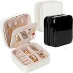 Nosiny 2 Pack Mother's Day Travel Jewelry Box with Mirror Small Laser Jewelry Case Organizer for Women Gift Rings Earrings(White and Black) - color: White and Black