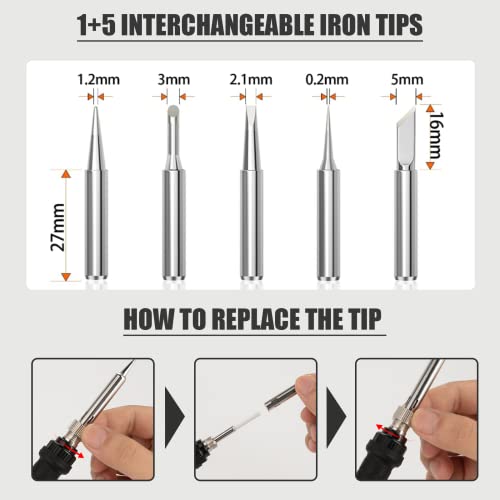 Soldering Iron Kit, 60W Soldering Iron with 5pc Interchangeable Tips, 10-in-1 Adjustable Temperature Solder Welding Tools, Fast Heating, Electronic Repair, 110V - color: 10 in 1 New