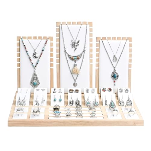 MOOCA Jewelry Display Set, Necklace Display Bust, Earring Organizer, Ring Holder Stand for Showcase and Store, Premium Fabric - color: 8a) 1 set. White Faux Leather