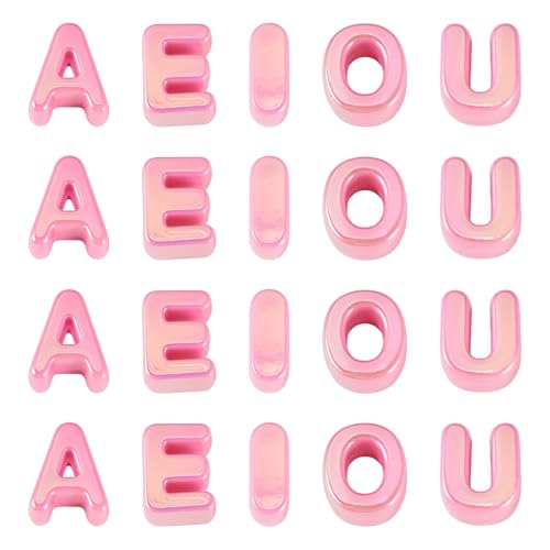 50Pcs Acrylic Large Letter Beads 3D Big Bubble Vowel Beads Opaque Chunky Initial Alphabet Bead for Keychains Paracord Necklace Jewelry Making Bag Charm (Deep Pink) - color: Opaque Deep Pink