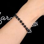 QOGIR 14k gold Handmade Healing Bracelet, Natural Gem Stone Crystal Elastic Gold Bracelet - color: Black Onyx Silver - Protecting and Grounding, size: 6m