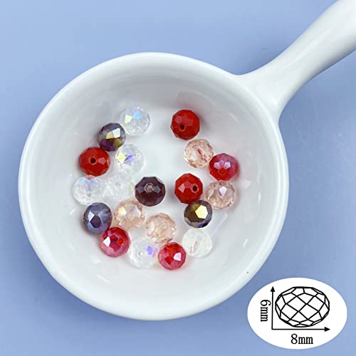 Jmassyang 8mm Briolette Rondelle Faceted AB Crystal Glass Beads for Jewelry Making Bracelets Necklaces Earrings (Red Mixed, 250pcs) - color: Red Mixed, size: 6x8mm