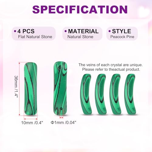 PATIKIL 4 Pcs Natural Stone, 36 x 10 mm Natural Curved Clear Quartz Stone Crystal Handmade Jade Flat Beads for DIY Crafting, Peacock Pine - color: Peacock Pine