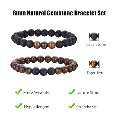 RANKEEF Tiger Eye Bracelet For Men 8MM Natural Stone Stretch Adjustable Black Crystal Beaded Bracelet for Men Women Gifts - color: 2,tiger eye