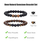 RANKEEF Tiger Eye Bracelet For Men 8MM Natural Stone Stretch Adjustable Black Crystal Beaded Bracelet for Men Women Gifts - color: 2,tiger eye