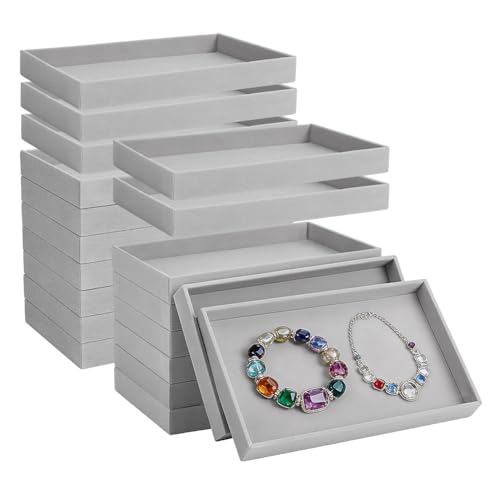 20Pcs Small Velvet Jewelry Tray, 8.3x4.9x0.9Inch Jewelry Storage Display Trays Jewelry Drawers Organizer Trays Desktop Decorative Tray for Earring Ring Necklace Bracelet, Grey (1 grid)