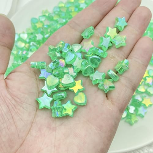 450pcs Acrylic Beads - Crystal Star & Heart Shapes for Jewelry Making - DIY Bead Bracelet, Necklace & Earrings (Neon Green) - color: Neon Green