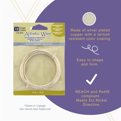 Artistic Wire | 12 Gauge Gold Silver-Plated Copper | Tarnish Resistant Bendable Craft Wire for Jewelry & DIY Projects | 25 ft Coil - color: Gold, size: 12 Gauge / 25 Ft