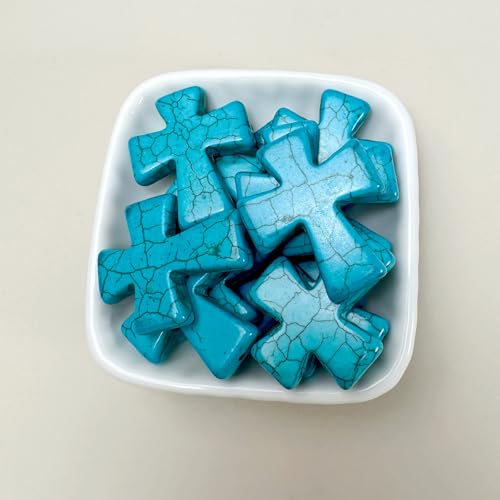 Turquoise Cross Beads for Bracelet Making - 25pcs 30x36mm Natural Semi-Precious Gemstone Loose Spacer Beads for Jewelry, Beading, Earrings & DIY Handmade Crafts - color: Turquoise Cross 30*36mm