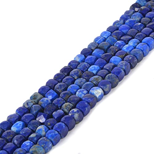 Natural Lapis Gemstone 4mm Faceted Cube Square Loose Beads 16 Inch for DIY Jewelry Making Beads - color: Lapis
