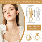Beebeecraft 1 Box 20Pcs Lobster Claw Clasps 18K Gold 925 Sterling Silver Plated Lobster Hook Clasps Replaced Jewelry Clasps Set for DIY Jewelry Necklaces Bracelets Making - color: Gold and Silver-20pcs