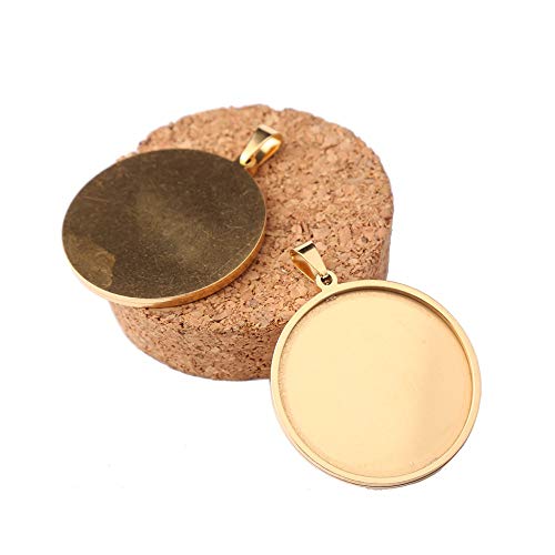 10pcs stainess steel cabochon base setting 20mm round cameo pendant trays diy jewelry blank bezel for necklace making (20mm gold) - size: 20mm gold