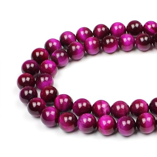 MJDCB Stone Beads 8mm 43pcs Round Rose Red Tiger's Eye Loose Gemstone Bead Charms for Jewelry Making Bracelet Necklace Earring Pendant - color: Rose Red Tiger's Eye, size: 8mm