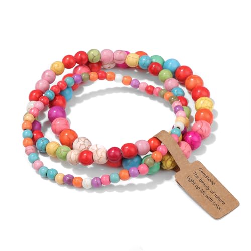 3 PCS Healing Crystal Bracelets for Women 8mm Natural Stone Beaded Stretch Bracelet Amethyst Jewelry Gifts - color: 4,6,8mm colorful