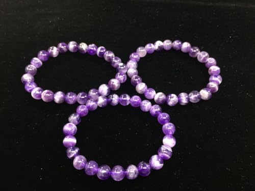 Adabele 1pc Natural Stretch Gemstone Bracelet 8mm (0.31") Bead 7" to 8.5 inch Healing Crystal Energy Quartz Chakra Jewelry Women Unisex Birthday Gift - color: Amethyst, size: 8 inch