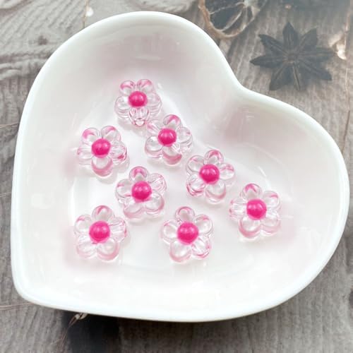 150Pcs Acrylic Flower Beads Candy Color Transparent Plastic Pastel Spacer Beads with Hole for DIY Crafts Wind Chimes Suncatcher Necklaces Bracelets Earrings Jewelry Making(Rose Red) - color: Rose Red