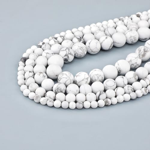4mm 200pcs Natural Stone Round Beads Matte White Howlite Genuine Stone Beading Loose Gemstone DIY Charm Smooth Beads for Bracelets Necklaces Earrings Hole Size 1mm (Matte White Howlite 4mm) - color: Matte White Howlite, size: 4mm