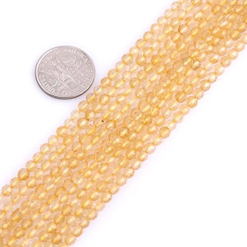 GEM-Inside 3mm Natural Stone Yellow Citrine Quartz Faceted Round Spacer Small Beads for Jewelry Making 15" - color: Yellow Citrine, size: 3mm