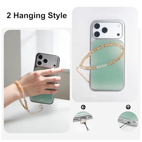 TEAMOLA Natural Stone Phone Charm, Handmade Crystal Cellphone Chain for Universal, Beaded Healing Anti Theft Phone Wrist Strap with Tether Tab, Citrine & Clear Quartz - color: Yellow
