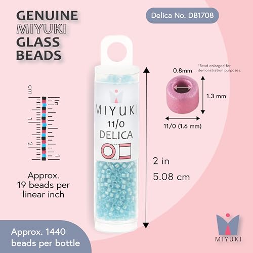 Miyuki Delica Seed Beads – Size 11/0 (1.6 mm), DB1708, Mint Pearl Lined Ocean Blue, 7.2 g, Approx. 1440 Beads, Made in Japan - color: DB1708 - Mint Pearl Lined Ocean Blue