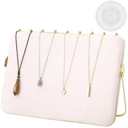 Mornajina 14 x 10 inches Velvet Necklace Display Stands for Selling, Large Metal Necklace Organizer Holder Stand Chain Jewelry Display Stand (Beige, 1 Pack) - color: Beige