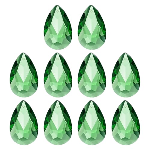 PATIKIL K9 Crystal Teardrop Pendants Oval Beads, 10 Pack 38mm Chandelier Prisms Parts Hanging Beads DIY Lamp for Arts Crafts Decoration, Green - color: Green