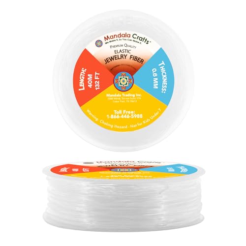 Mandala Crafts Very Strong 0.6mm Elastic String for Jewelry Making - 132 FT Heavy Duty Round Stretchy Clear String Jewelry Fiber Elastic Cord Spool for Decorative Threading Applications - size: 0.6mm 40M 132 Feet