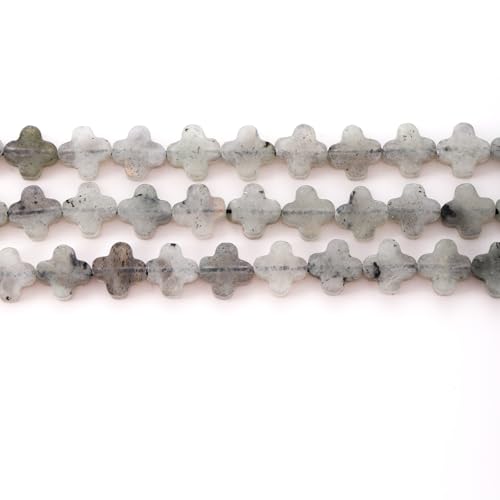 8mm Natural White Labradorite Gemstone Faceted Clovers Beads Four-Leaf Spacer Loose Beads for DIY Jewelry Making Beads - color: White Labradorite