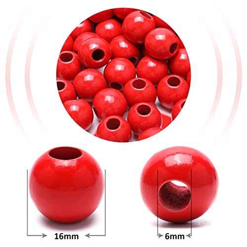 240Pcs Red Wood Beads 16mm for Craft Large Hole Wood Beads Hole: 6mm - color: Red
