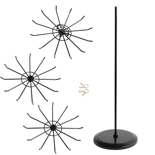3 Tier Rotating Jewelry Stand with Adjustable Height, Necklace Holder Display Stand with 36 Hooks, Metal Jewelry Tree Organizer for Bracelets, Keychain Display, Jewelry Display for Vendors