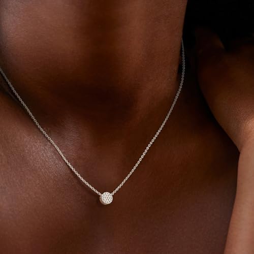 Valloey Rover Gold Necklace for Women 14K Gold Plated Circle Cubic Zirconia Pendant Necklace Dainty Twist Rope Chain Necklace Simple Jewelry Gift for Women - style: Silver-Dot