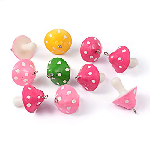 Craftdady Fruit Dangle Charms Pendants Cute Resin Food Pendants Apple Orange Pineapple Strawberry Pendants Lovely Vegetable Mushroom Charms for DIY Craft Earring Bracelet Necklace Jewelry Making - color: Random Mixed Color, Mushroom