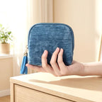 Xinjoduz Travel Jewelry Case Organizer 4.7 Inch Polyester Zipper Pouch Soft Jewelry Bag for Rings Earrings Necklaces Lightweight Portable Light Blue (Light Blue)