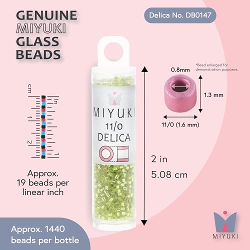 Miyuki Delica Seed Beads – Size 11/0 (1.6 mm), DB0147, Silver-Lined Chartreuse, 7.2 g, Approx. 1440 Beads, Made in Japan - color: DB0147 - Silver-Lined Chartreuse