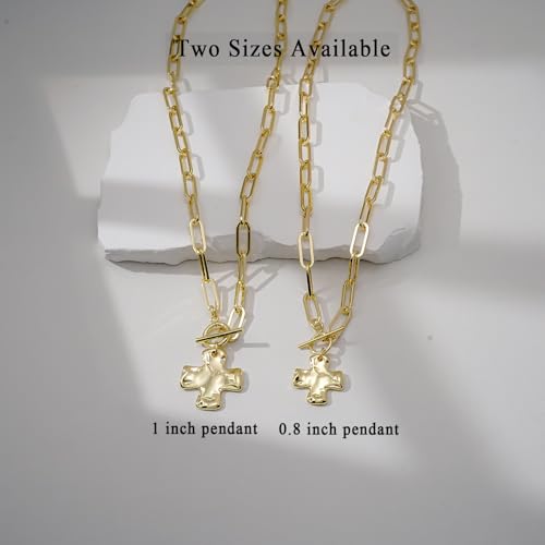 Bheop Chunky Cross Necklace for Women Trendy 14K Gold Silver Layered Statement Cross Pendant Charm Necklace Waterproof Paperclip Herringbone Snake Choker Chain Christian Jewelry Set Gift Non Tarnish - style: GD-Toggle Necklace(0.8 inch Pendant)