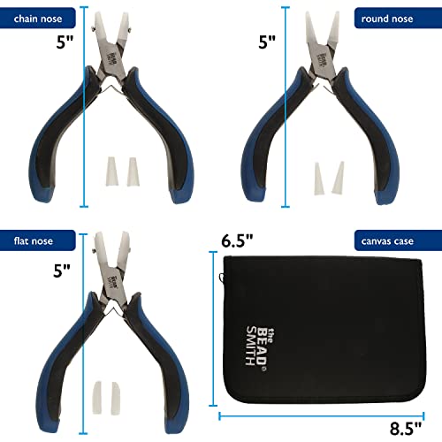 The Beadsmith Nylon Jaw Plier Set – Round, Chain & Flat Nose – Ergonomic Handle, Double Leaf Springs, Replacement Heads & Carry Case – Jewelry Making Tool for Creating Bracelets, Earrings & Necklaces - style: Plier Set
