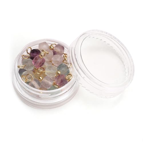 Beadia Natural Faceted Cube Stone Charms 4mm 30pcs with Untarnish Metal Accessories Loose Square Beads for DIY Jewelry Making - color: Fluorite