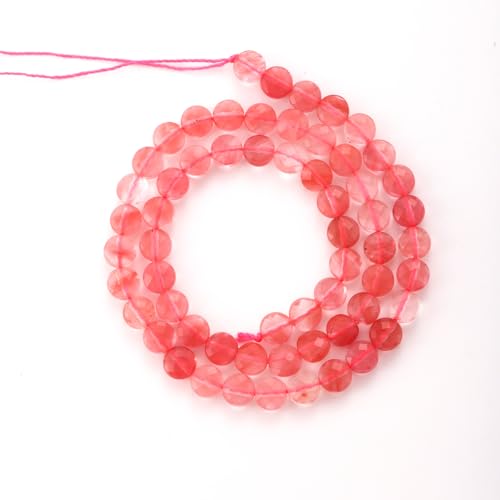 6mm Faceted Natural Watermelon Red Stone Beads Coin Disc Gemstone Spacer Beads for Jewelry Making DIY Bracelet Necklace - color: Watermelon Red