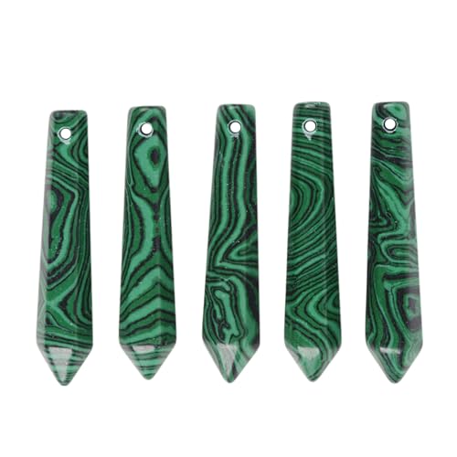 50mm Synthetic Malachite Hexagonal Wand Jewelry Making Crystal Pointed Chakra Reiki Healing Beads 2mm Hole Drilled(Pack of 5) - color: Synthetic Malachite