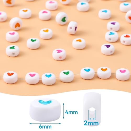 Augshy 700Pcs Round Heart Beads,Valentine's Day Acrylic Heart Beads for Bracelets Jewelry Making Lanyard Necklace Friendship Bracelets(4 x 7 mm) - style: Colorful Heart Style