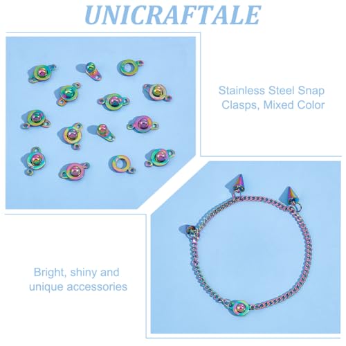 UNICRAFTALE 12Pcs Stainless Steel Small Snap Clasps Rainbow Color Round Clasps Ball Socket Snap Clasps Fastener Snap Button Clasps for DIY Necklaces Bracelets Jewelry Making 1.5mm Hole, 15.5mm - color: Rainbow