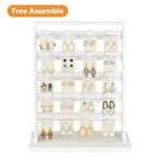 Ikee Design Free Assemble 2 Pcs Set Wooden Jewelry Display Rack with 20 Removable Metal Hooks/Each, Earring Card Display Holder Stand for Necklaces,Bracelet, Keychain Stand, Wash White - color: e) Wash White w/White Hook, 2 Pieces