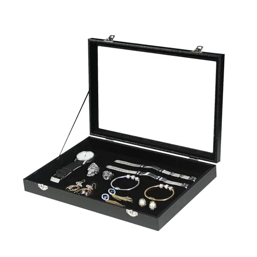Coward Jewelry Organizer Box, Black Velvet Blank Display Tray Case with Lid for Storage Necklaces Bracelets Rings Beads and Jewelry Accessories - color: Black Velvet, size: Blank Box