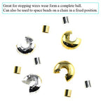 2mm Tiny Tube Crimp Beads and 4mm Crimp Bead Knot Covers Half Round Easy to Position Two Sides Keep Flush Close Neatly Evenly Stop Wire Wear No Irritate for Jewelry Craft Silver Gold 180sets - size: 2mm&4mm-Silve&Gold-180Pcs