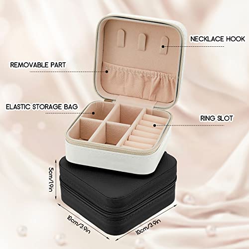 Taiyin Travel Jewelry Case, Bridesmaid Gifts Mini Jewelry Organizer, PU Leather Portable Earring Box for Women Girls - color: Black, White