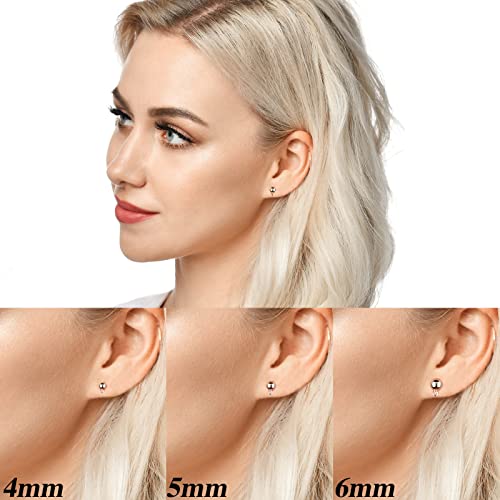 180 Pieces Ball Post Earring Stud with 200 Pieces Butterfly Back Earrings with Loop for DIY Jewelry Making Findings, 4 mm 5 mm 6 mm(Sliver) - color: Sliver